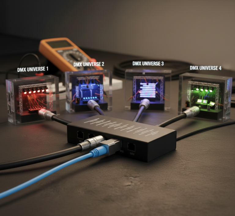 DMX Evrenleri (Universes): 512 Kanalın Ötesine Geçmek ve Bant Genişliği Yönetimi